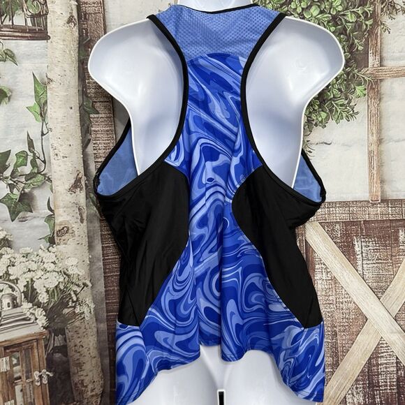 NWT Women's Athletic UPF 50+ Zip Front Tankini Swim Top Blue Marble Zero X Posur - Picture 2 of 14